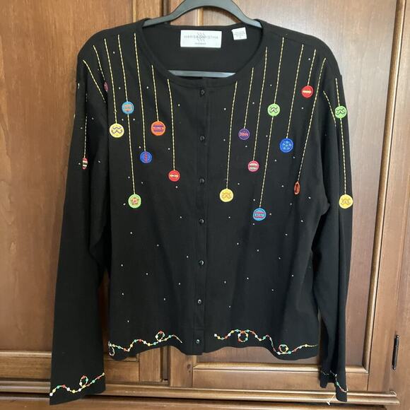 Marisa Christina Woman Christmas Beaded Ornament Black Cardigan Plus Size X - Picture 1 of 13
